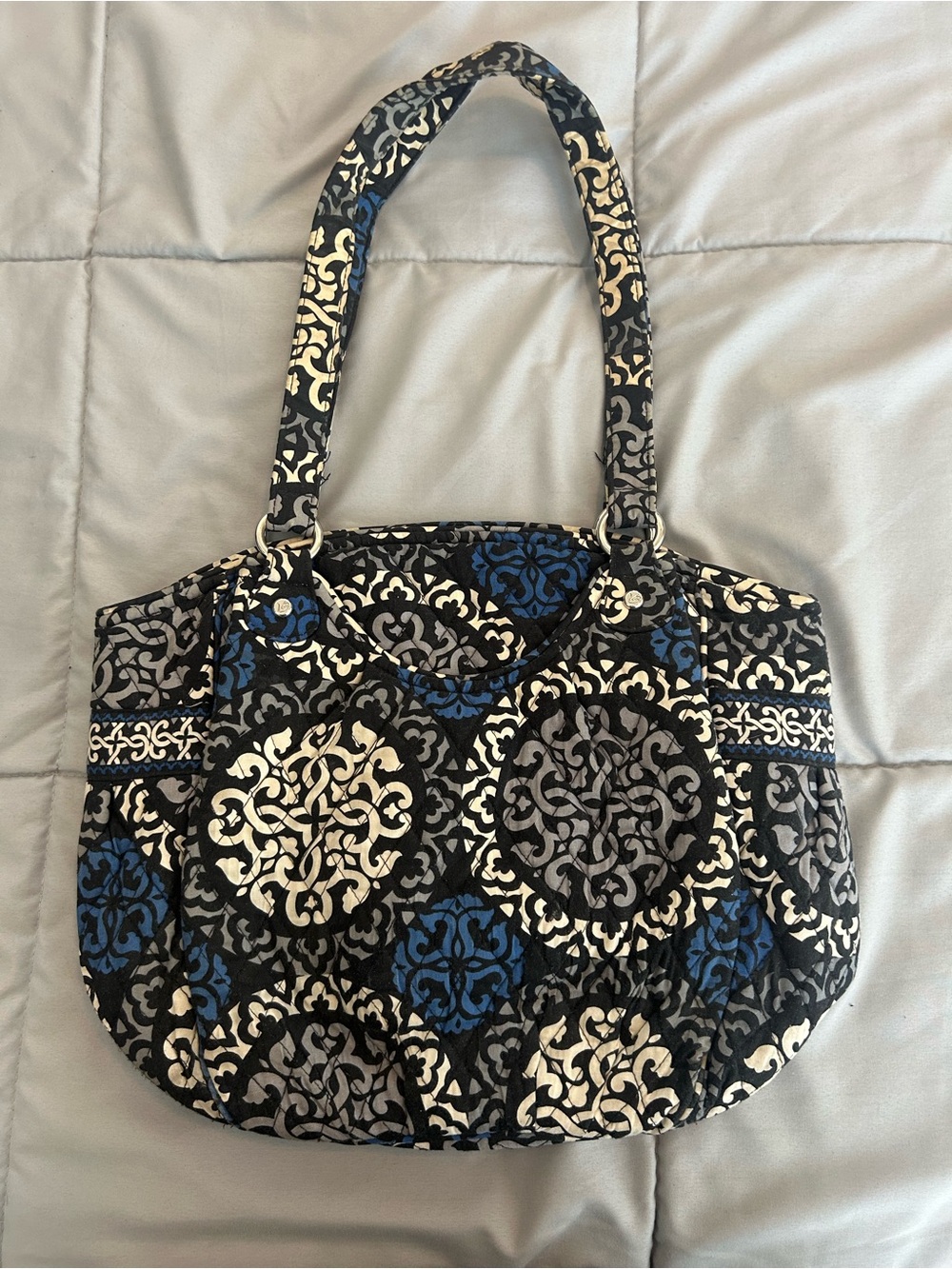Vera Bradley Black, Blue & Cream Quilted Shoulder Tote